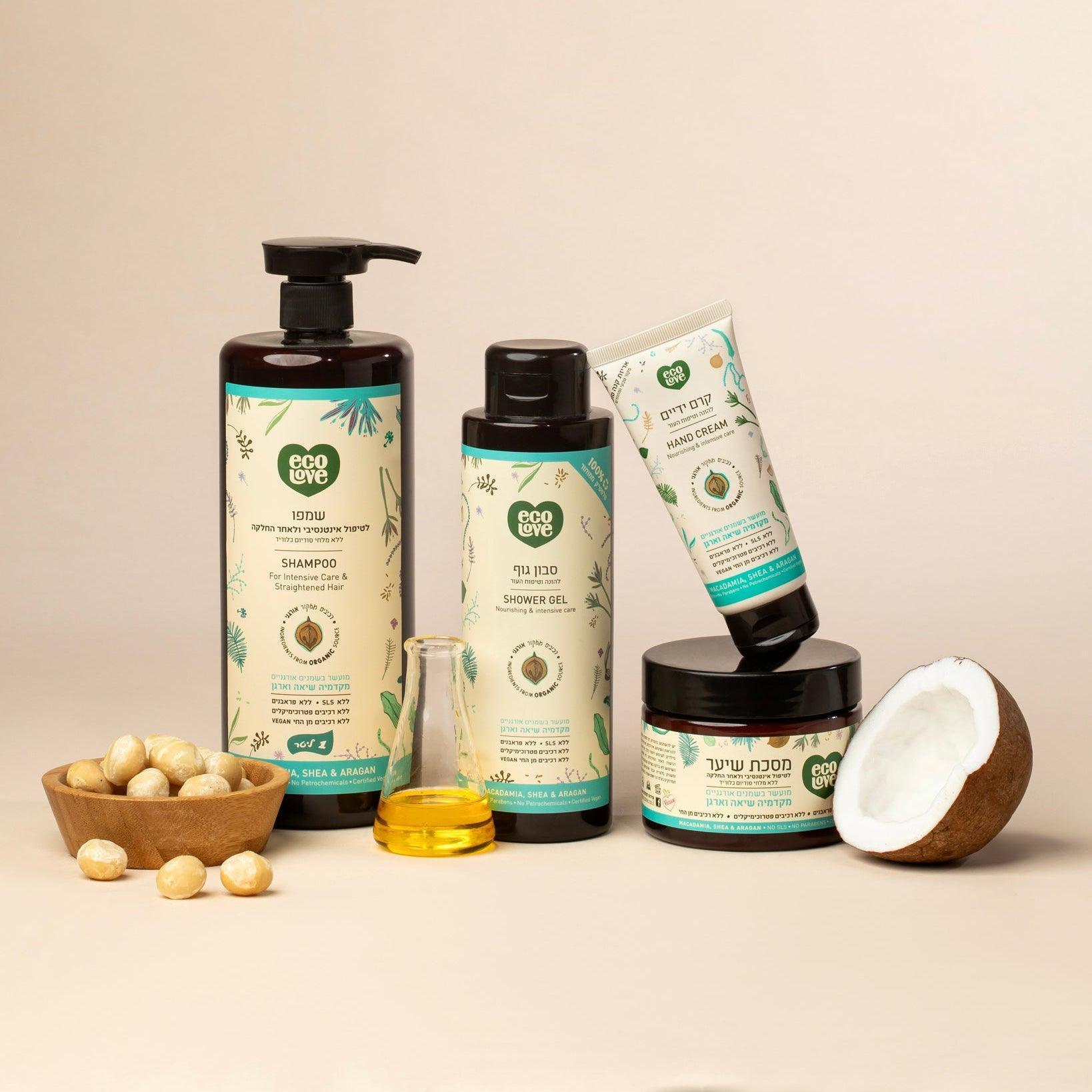 שמפו ללא מלחים לטיפול אינטנסיבי ולשיער לאחר החלקה ecoLove